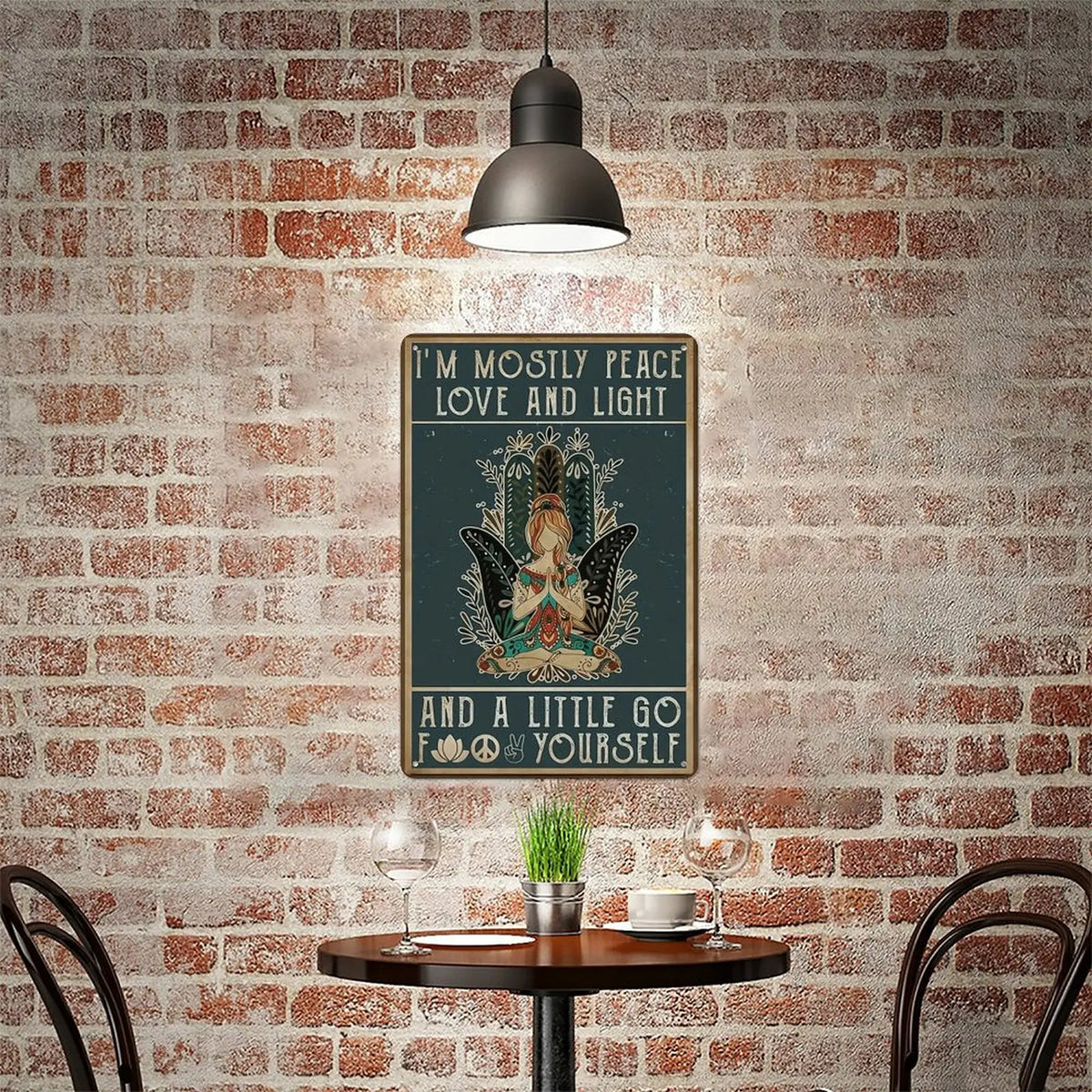"Mostly Peace, Love & Light" Funny Vintage Metal Sign - 8 x 12 Inches