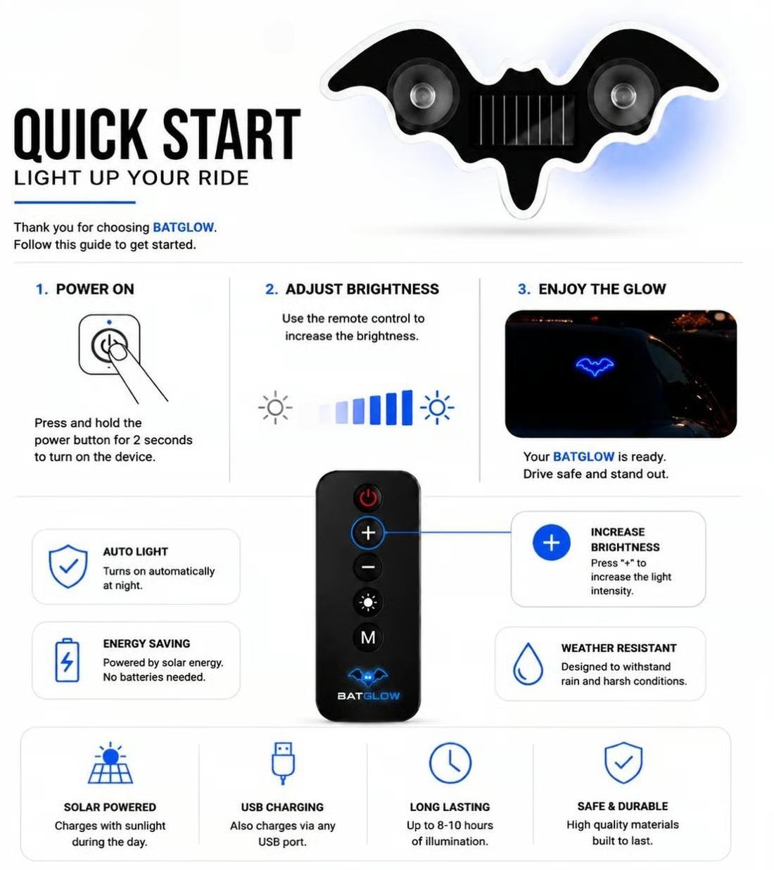 🦇Solar-Powered Bat Night Car Light