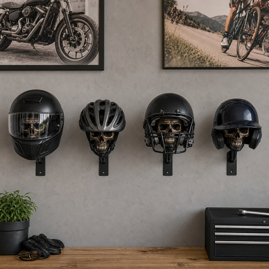 TYIIPLUS™ Skull Motorcycle Helmet Holder – Punk Skull Wall Mount Rack for Helmets, Jackets & Garage Decor