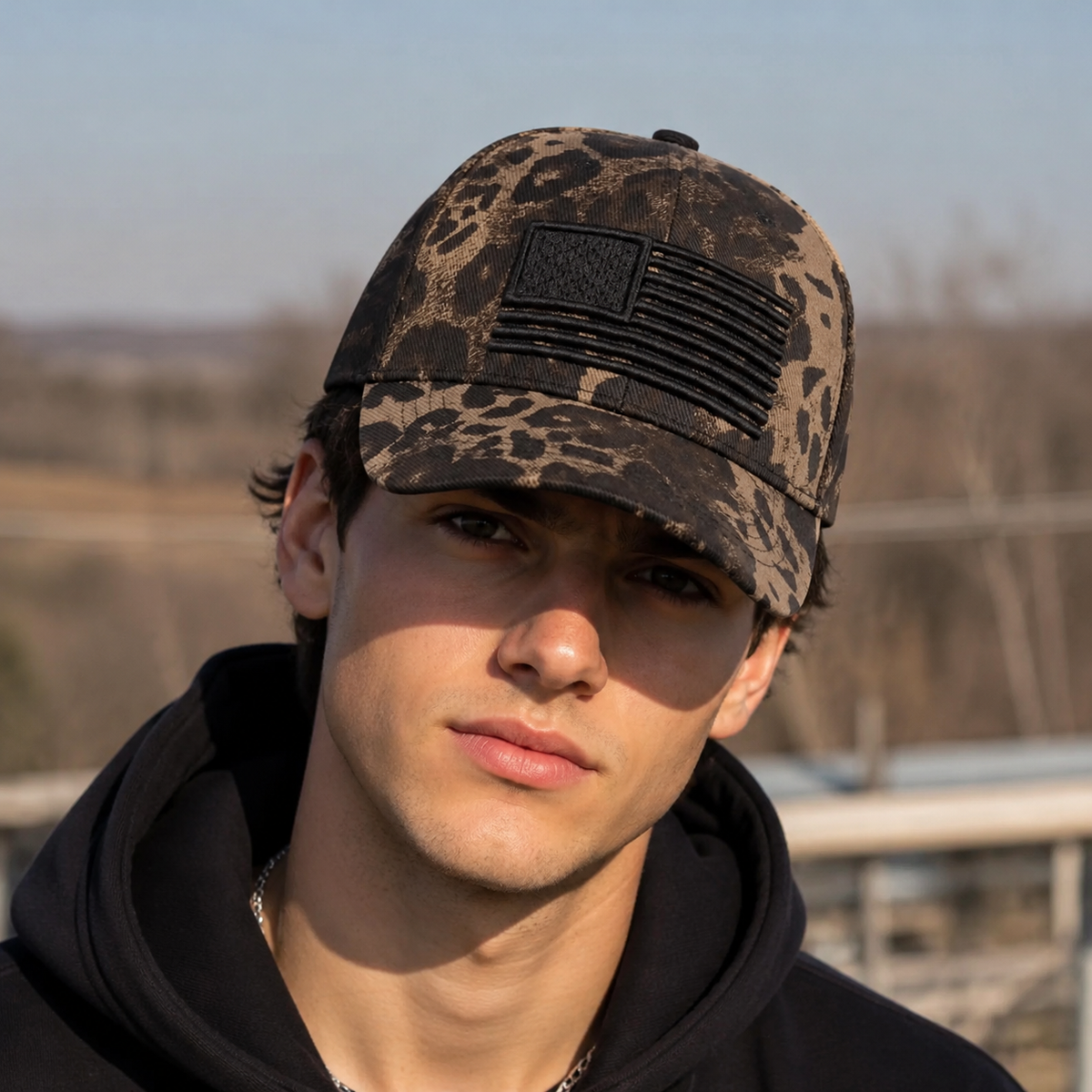 American Flag Camo Leopard Print Baseball Cap