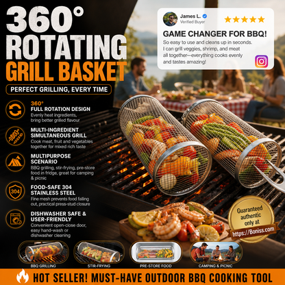 360° Rolling Grill Basket – Keep Veggies Together, Flip with Less Fuss