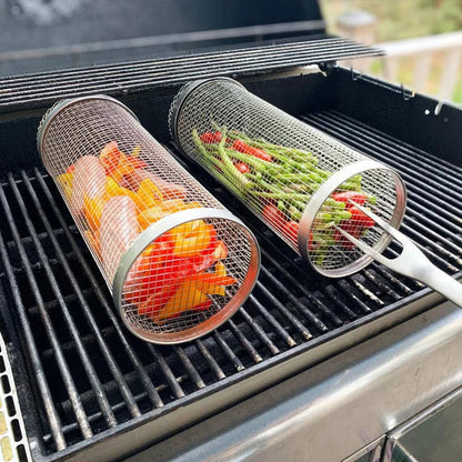 360° Rolling Grill Basket – Keep Veggies Together, Flip with Less Fuss