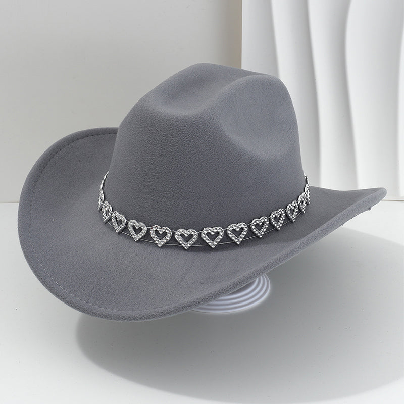 Women's Rhinestone Heart Cowboy Hat Elegant French Jazz Fedora