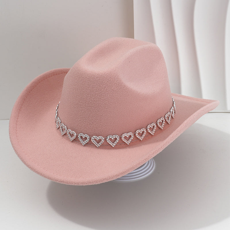 Women's Rhinestone Heart Cowboy Hat Elegant French Jazz Fedora