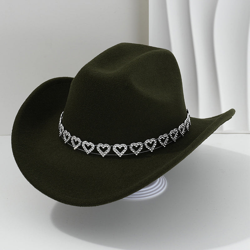 Women's Rhinestone Heart Cowboy Hat Elegant French Jazz Fedora