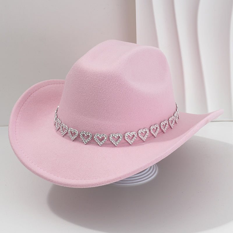 Women's Rhinestone Heart Cowboy Hat Elegant French Jazz Fedora