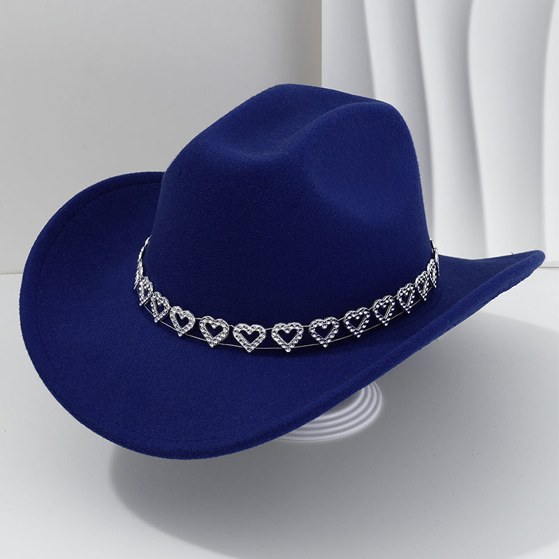 Women's Rhinestone Heart Cowboy Hat Elegant French Jazz Fedora