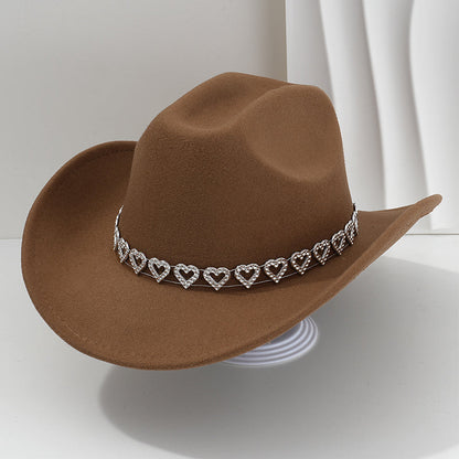 Women's Rhinestone Heart Cowboy Hat Elegant French Jazz Fedora