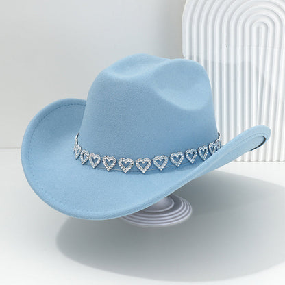 Women's Rhinestone Heart Cowboy Hat Elegant French Jazz Fedora