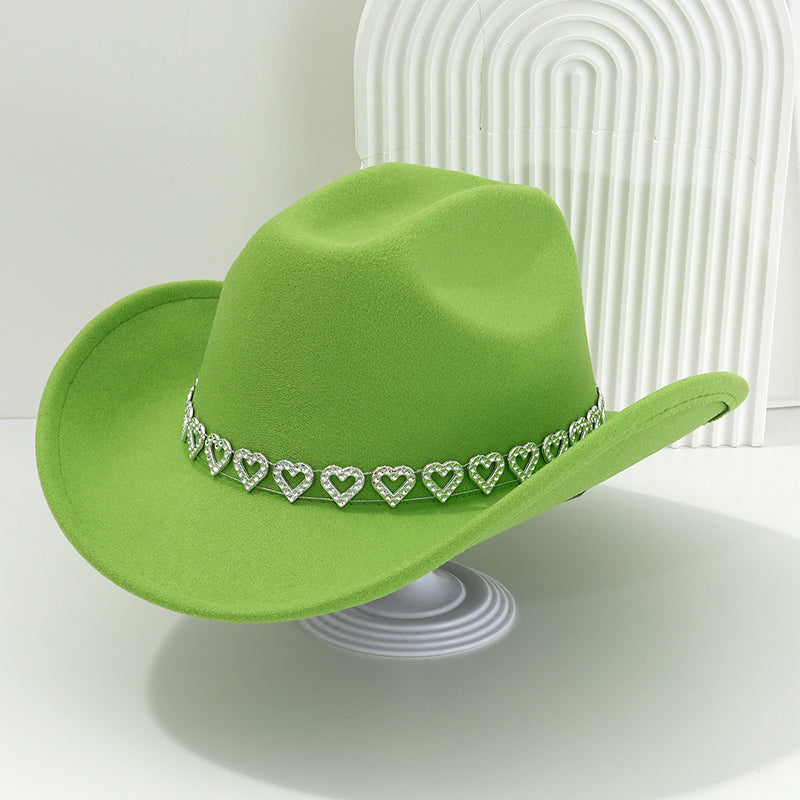 Women's Rhinestone Heart Cowboy Hat Elegant French Jazz Fedora