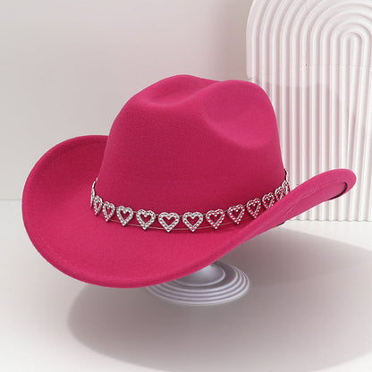 Women's Rhinestone Heart Cowboy Hat Elegant French Jazz Fedora