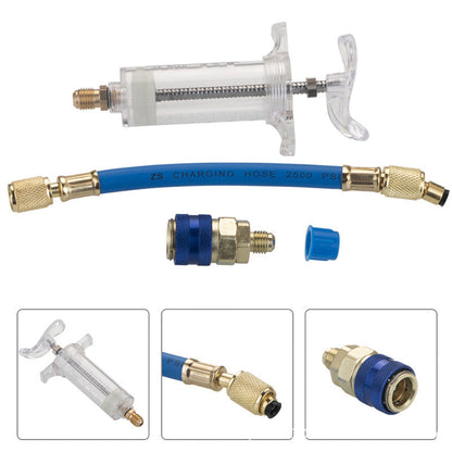 Precision AC Oil Dye Injector– Brass Construction, High Pressure Hose, Clear Barrel ✨