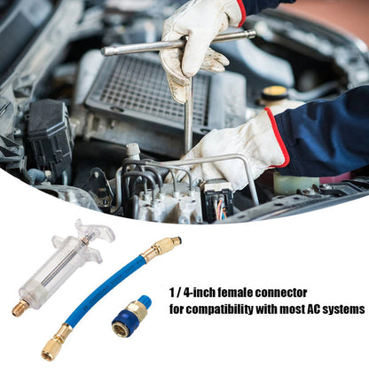 Precision AC Oil Dye Injector– Brass Construction, High Pressure Hose, Clear Barrel ✨