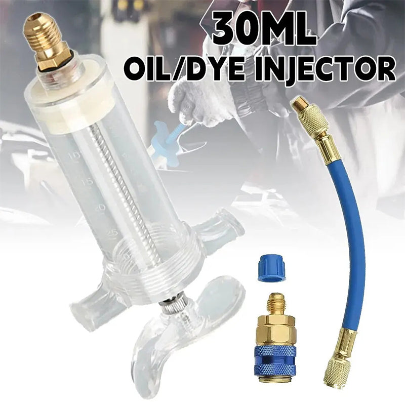Precision AC Oil Dye Injector– Brass Construction, High Pressure Hose, Clear Barrel ✨